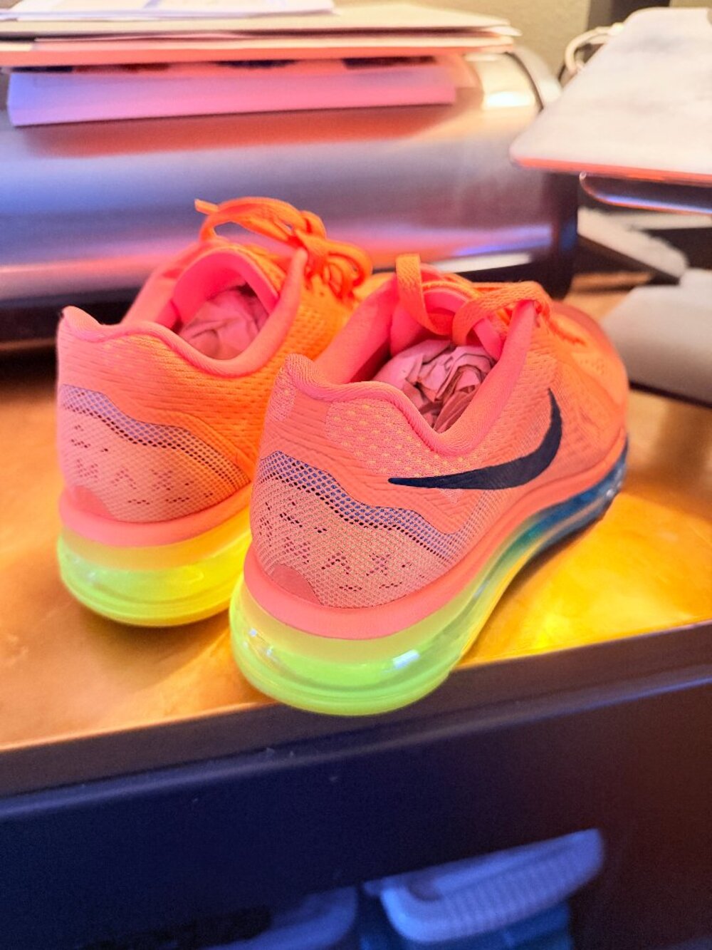 Nike Air Max 2014 Atomic Orange Volt Light Blue Ombre Womens Sz 8 [621078-804] - Picture 2 of 8